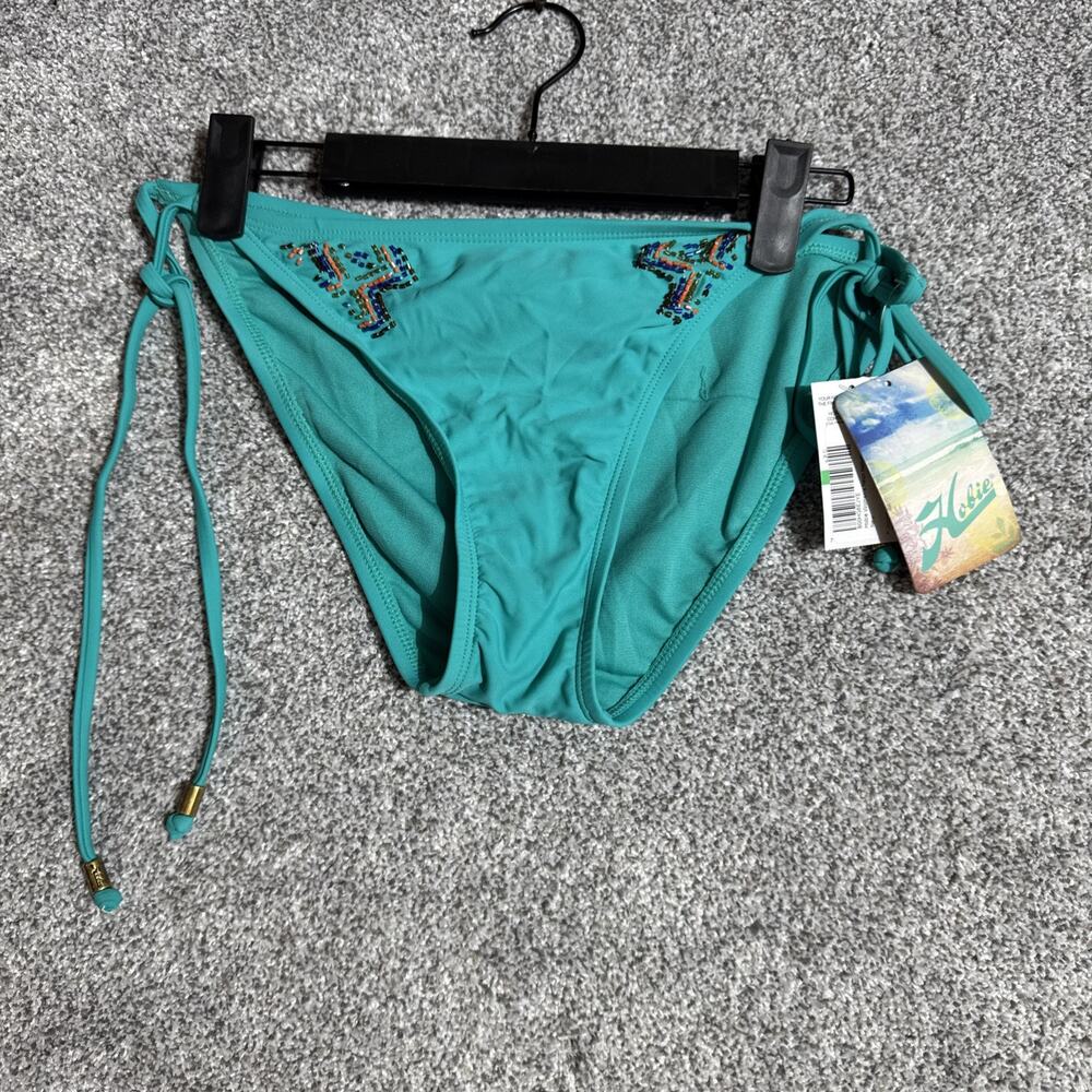 90s Y2K Swim Bikini Bottom Sz L Beaded Tie Side Boho Tribal Resort Chic Festival